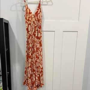 Angie Orange and Cream Floral Maxi Dress